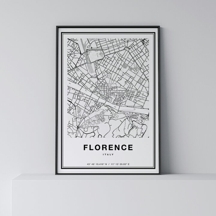 ポスター 北欧 おしゃれ インテリア - City Maps Florence - フィレンツェ アート 地図 都市 インテリア モノクロ モノトーン 白黒 モダン シンプル フレーム付き A0 A1 B1 A2 B2 A3 B3