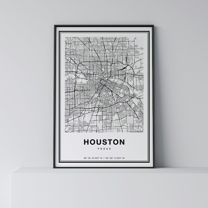 ポスター 北欧 おしゃれ インテリア - City Maps Houston - ヒューストン アート 地図 都市 インテリア モノクロ モノトーン 白黒 モダン シンプル フレーム付き A0 A1 B1 A2 B2 A3 B3