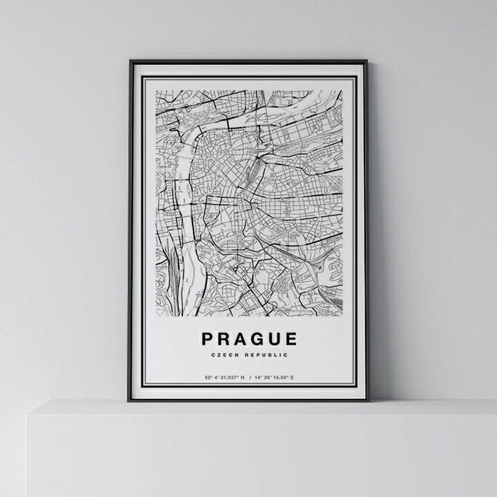 ポスター 北欧 おしゃれ インテリア - City Maps Prague - プラハ アート 地図 都市 インテリア モノクロ モノトーン 白黒 モダン シンプル フレーム付き A0 A1 B1 A2 B2 A3 B3