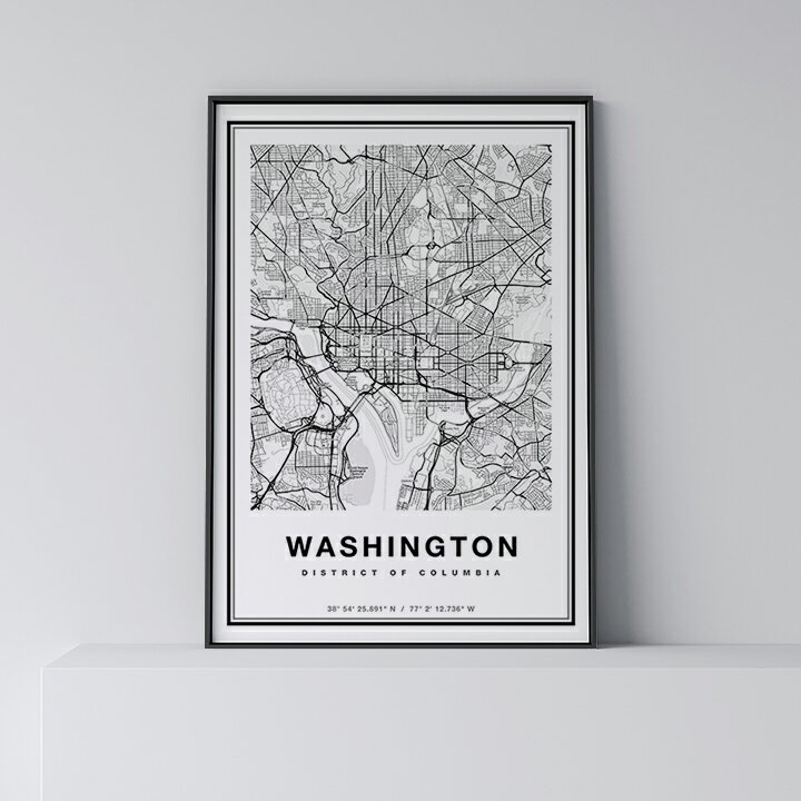 乐天商城 - ポスター 北欧 おしゃれ インテリア - City Maps Washington - ワシントン アート 地図 都市 インテリア モノクロ モノトーン 白黒 モダン シンプル フレーム付き A0 A1 B1 A2 B2 A3 B3
