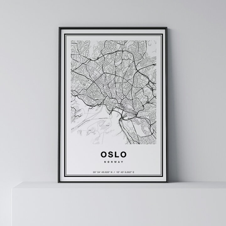 ポスター 北欧 おしゃれ インテリア アートパネル - City Maps Oslo - オスロ アート 地図 都市 モノクロ モノトーン 白黒 モダン シンプル フレーム付き A0 A1 B1 A2 B2 A3 B3