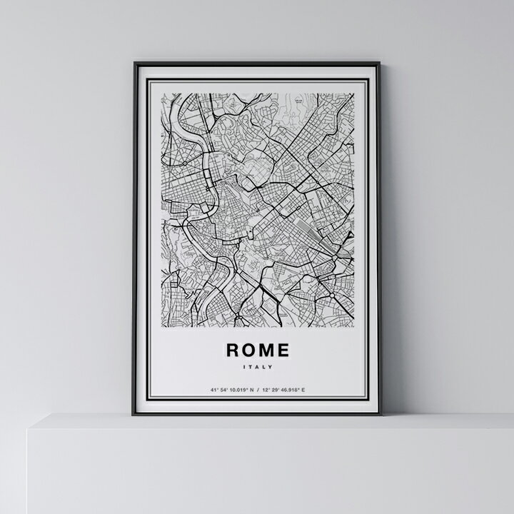 ポスター 北欧 おしゃれ インテリア - City Maps Rome - ローマ アート 地図 都市 インテリア モノクロ モノトーン 白黒 モダン シンプル フレーム付き A0 A1 B1 A2 B2 A3 B3