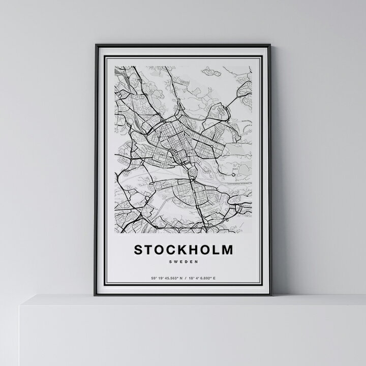 ポスター 北欧 おしゃれ インテリア - City Maps Stockholm - ストックホルム アート 地図 都市 インテリア モノクロ モノトーン 白黒 モダン シンプル フレーム付き A0 A1 B1 A2 B2 A3 B3