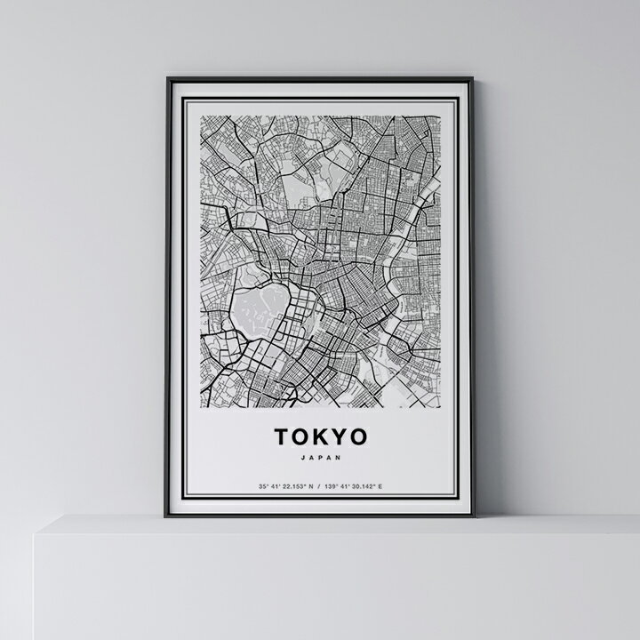 ポスター 北欧 おしゃれ インテリア アートパネル - City Maps Tokyo - 東京 アート地図 都市 モノクロ モノトーン 白黒 モダン シンプル フレーム付き A0 A1 B1 A2 B2 A3 B3