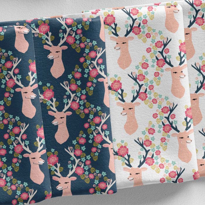 乐天商城 - ［合計1m以上で送料無料］【DeerFlowers/AL】 生地 北欧風 布 シーチング 北欧 お洒落 動物 シカ 花柄 大判