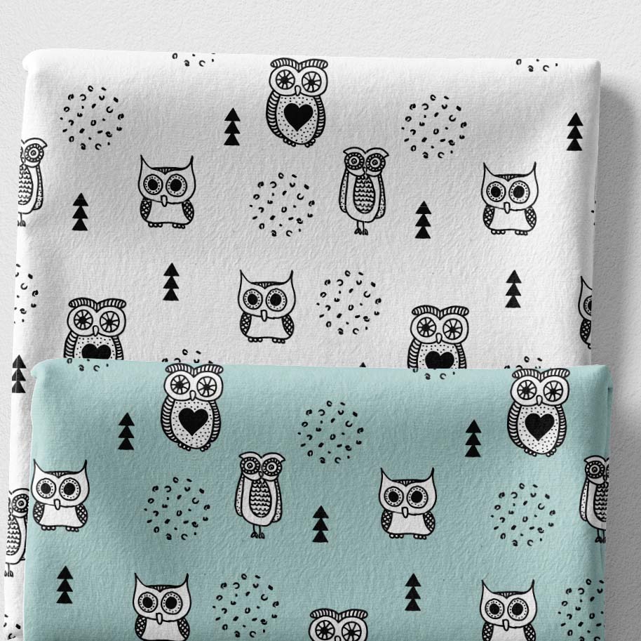 乐天商城 - ［合計1m以上で送料無料］[Geometric Inky Owls] 生地 北欧風 布 シーチング 北欧 お洒落 動物 ふくろう ハリネズミ テント モノトーン 大柄