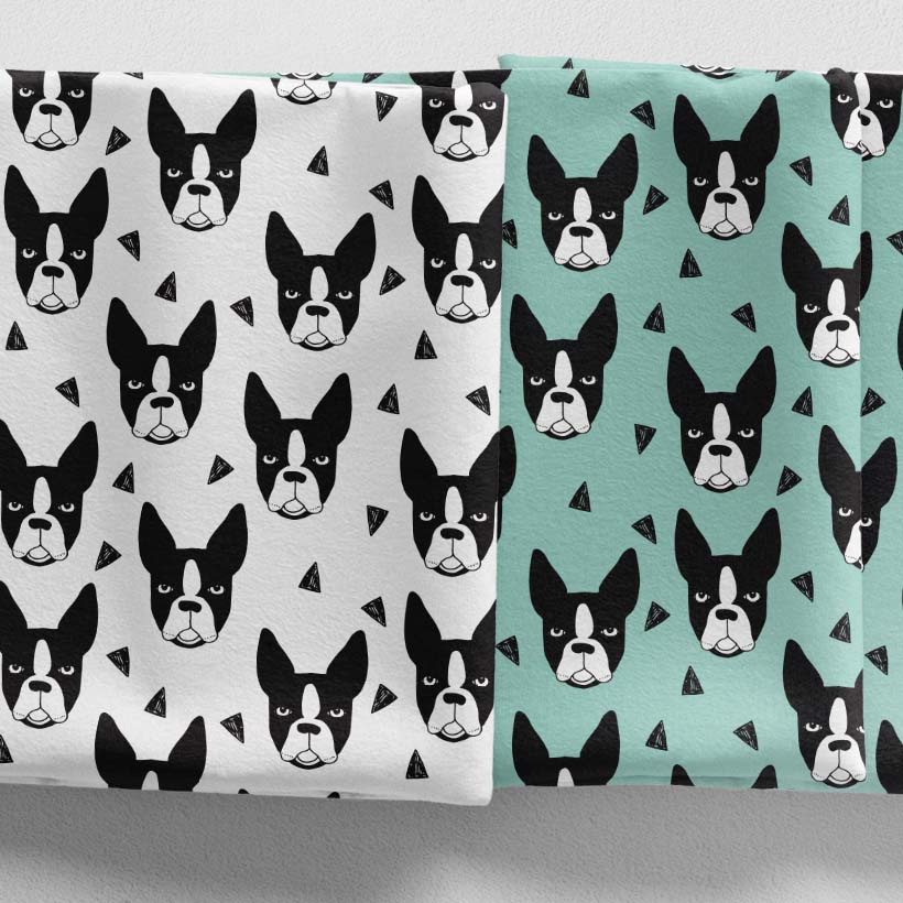 ［合計1m以上で送料無料］Boston Terrier/AL 生地 北欧風 布 シーチング 北欧 お洒落 アニマル 犬柄 コウモリ モノトーン 大判