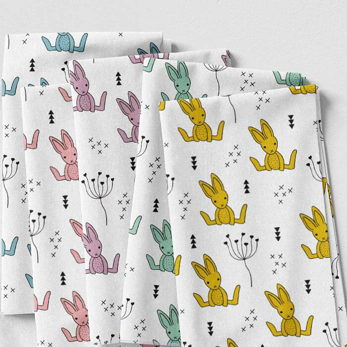 乐天商城 - ［合計1m以上で送料無料］[sitting rabbit] 生地 北欧風 布 シーチング 北欧 お洒落 動物 うさぎ 可愛い 大判