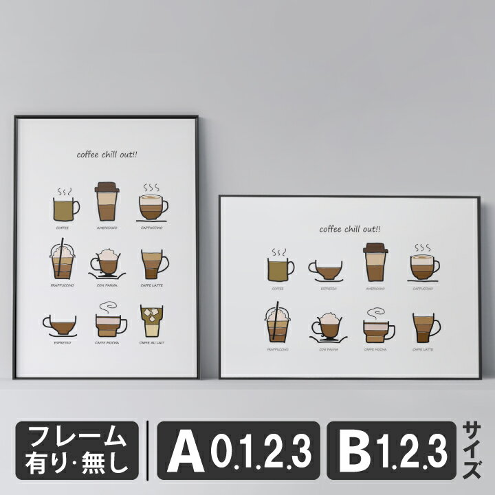 乐天商城 - ポスター 北欧 おしゃれ インテリア アート アートパネル 【 coffee chill out!! White 】 カフェ風 コーヒー スタイリッシュ モダン シンプル フレーム付き A0 A1 B1 A2 B2 A3 B3