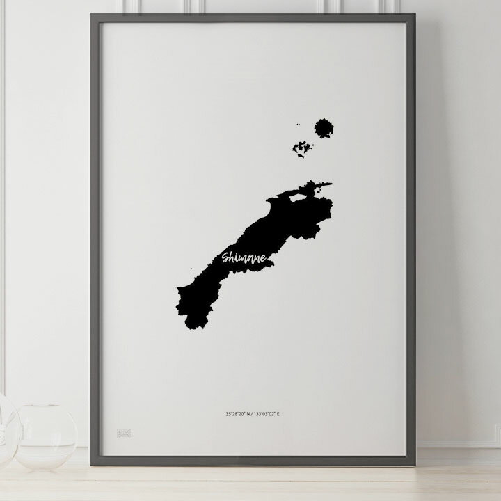 JAPAN MAP POSTER 島根 地図 都道府県 ポスター 北欧 おしゃれ インテリア アートパネル モノクロ モノトーン 白黒 モダン シンプル フレーム付き A0 A1 B1 A2 B2 A3 B3