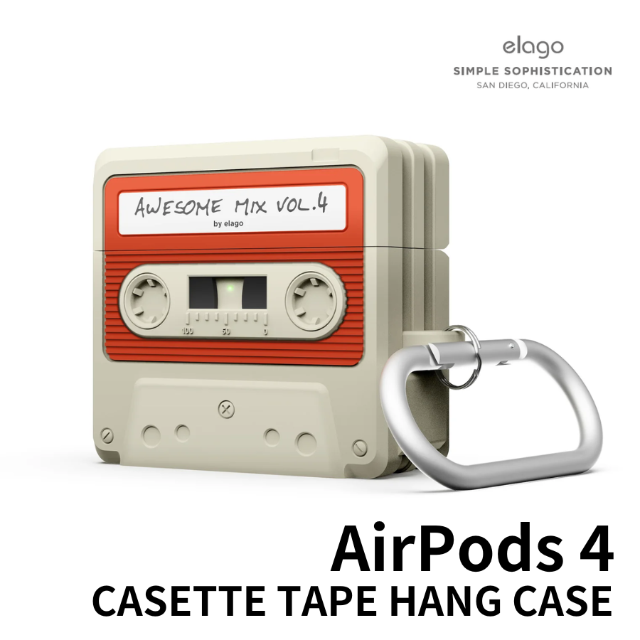 elago AirPods4 第4世代 AP4 ケース 2024秋発売モデル カセットテープ デザイン カラビナ付属 昭和 レトロ風 シリコン ワイヤレス充電 ...