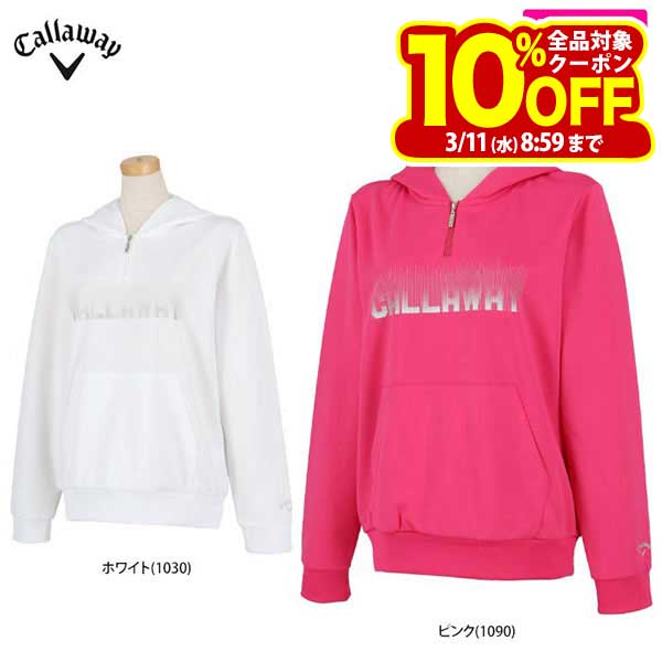 キャロウェイ レディース メタリックロゴプリント ダンボールスウェット 長袖 ハーフジップ パーカー C24217200 ゴルフウェア [秋冬モデル 59％OF...