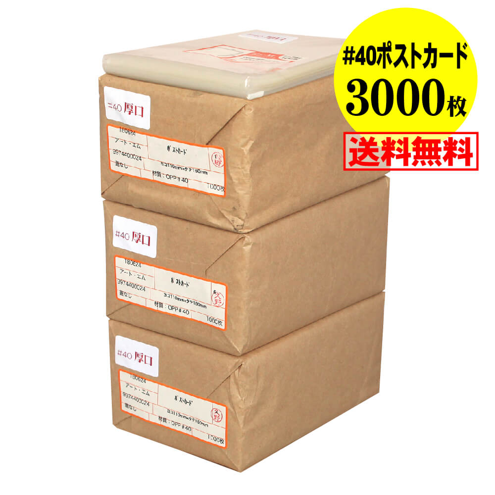 【送料無料 国産 厚口#40】 テープなし【ぴったりサイズ】 ポストカード用 透明OPP袋（透明封筒） 【3000枚】 40ミクロン厚（厚口） 110x160mm