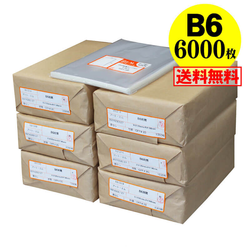 【 送料無料 国産 】テープなし B6【 B6用紙 / B5用紙2ッ折り用 】透明OPP袋（透明封筒）【6000枚】30ミクロン厚（標準）135x195mm