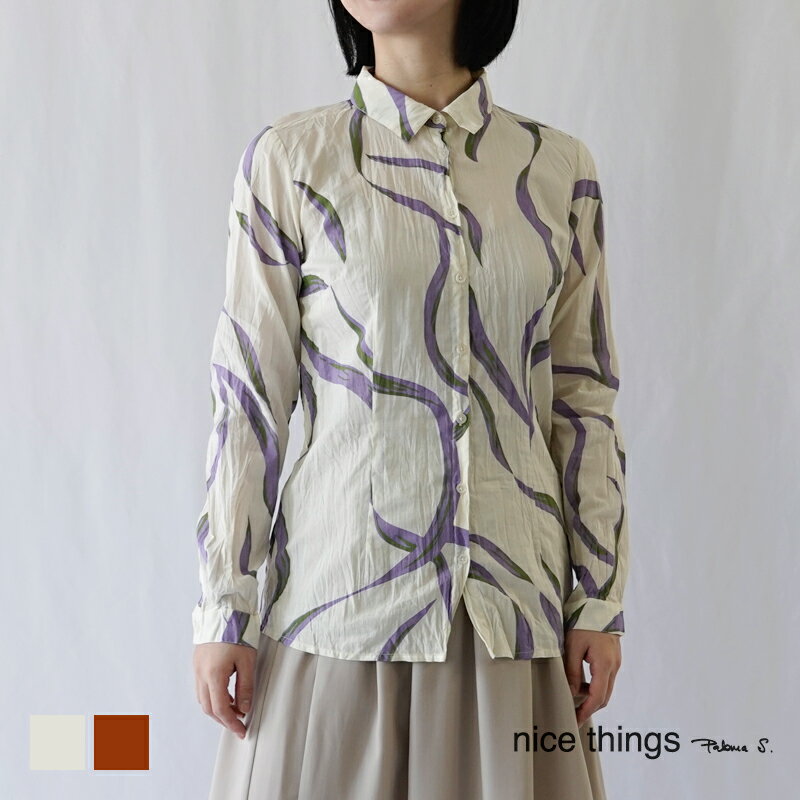 nice things / ナイス シングス Posidona print shirt ポシドニアプリントレギュラーカラーシャツ アイボリー ワイン