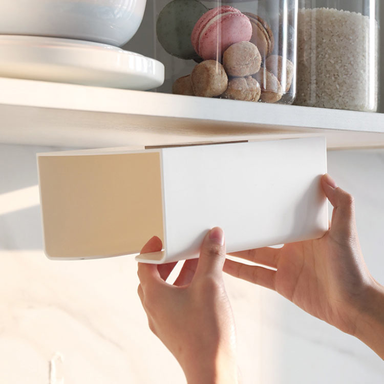 ティッシュケース ティッシュカバー 壁掛け 吊り下げ キッチンペーパー お洒落 収納ケース 小物入れ ホルダー 省スペース テープ付き 洗面所 リビング [3]