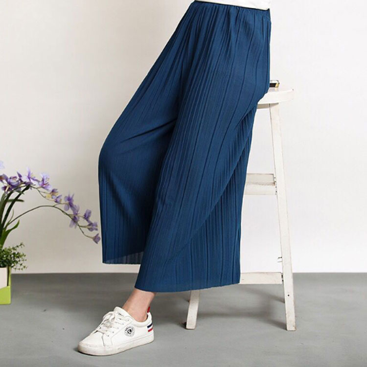 9分丈 プリーツパンツ シフォン パンツ プリーツ フレアパンツ レディース シフォ...