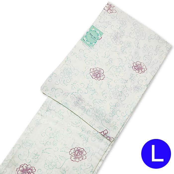 小紋 単衣 着物 L オフホワイト 牡丹唐草 きもの 洗える着物 洗える ひとえ L寸 仕立上がり 婦人 女物 ..