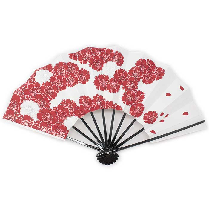 舞扇子 桜 赤 銀 日本製 日本舞踊 扇子箱付 （g花3108） 舞扇 踊り 扇子 せんす よさこい 扇