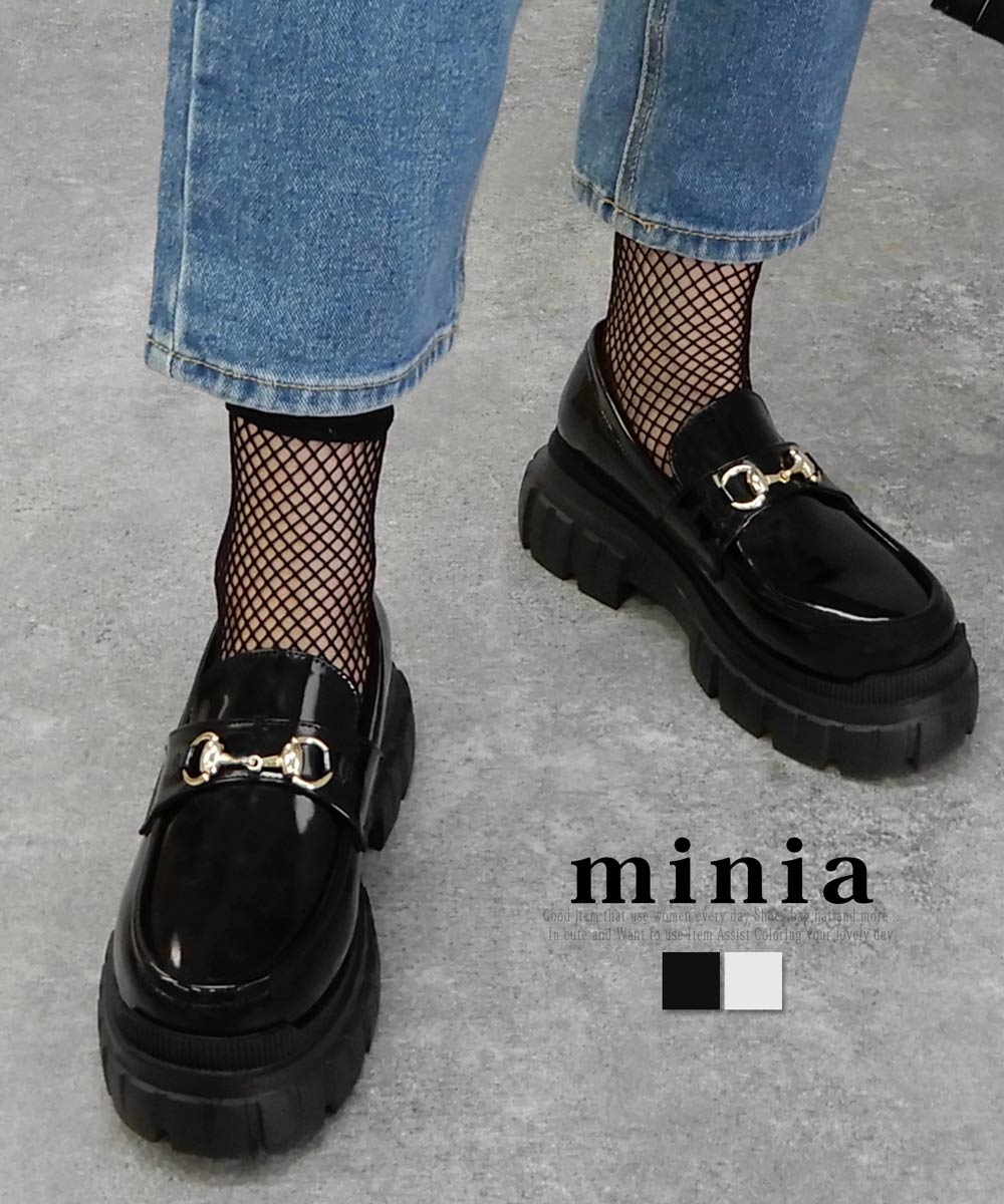 トラックソールビットローファー 厚底シューズ minia ◆ ローファー ドレスシューズ 厚底シューズ プラットフォーム トラックソール チャンキーソール 傾斜なし 痛くない レディース シューズ 靴のサムネイル
