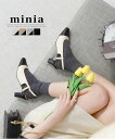 【SALE!!】バックストラップコンビパンプス 6cmヒール minia ◇ パンプス バックストラップ ミュール バブーシュ オフィスカジュアル 太ヒール チャンキーヒール レディース シューズ 靴