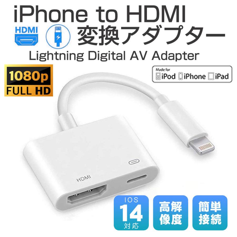 iPhone/iPad hdmi変換ケーブル 最新版 設定不要 ライトニング lightning hdmi 変換アダプタ ミラーリング HDMI変換ケーブル ハブ ライトニングケーブル