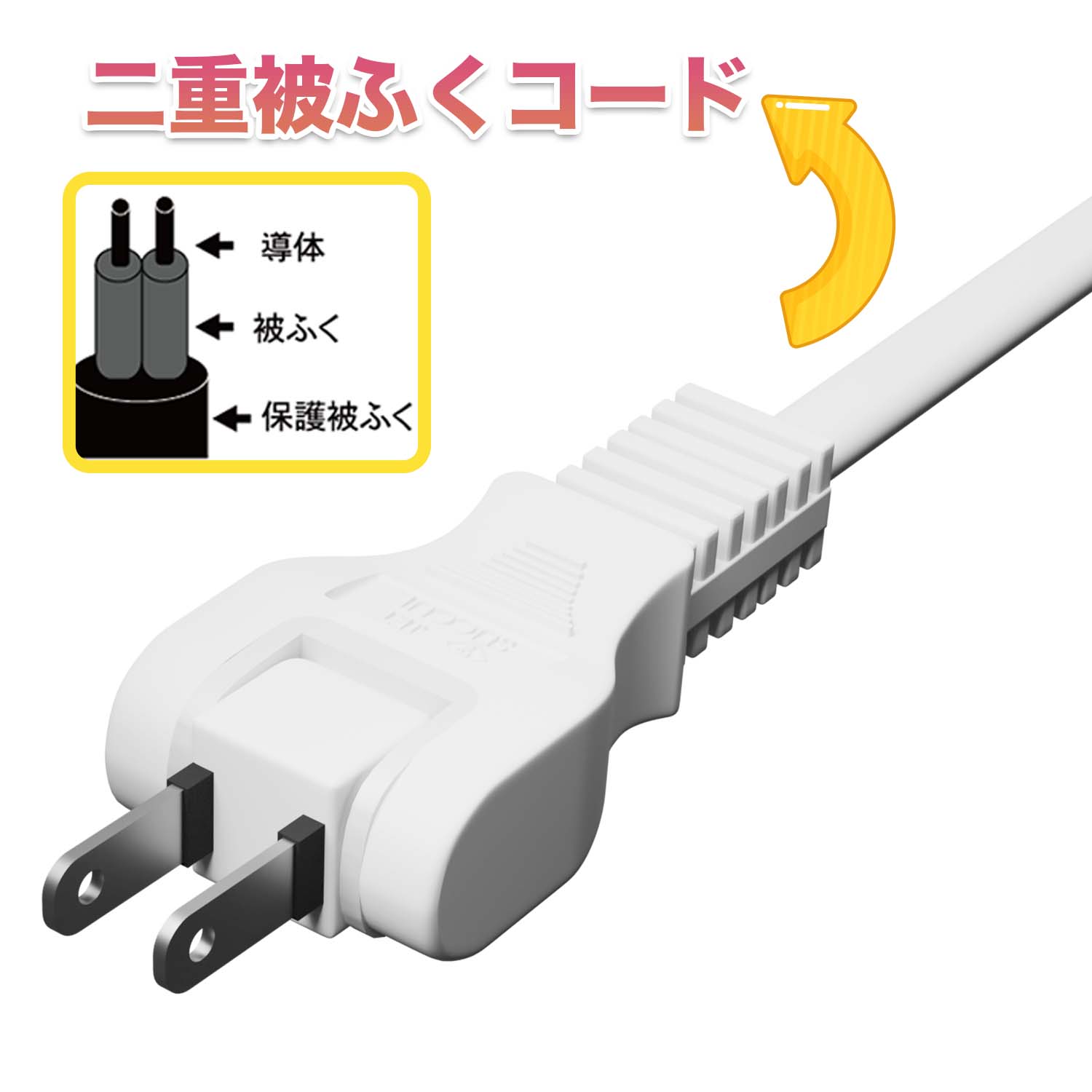 電源延長コード 15A ホワイト 10m 最大1500Wまで PSE適合 電源コード 延長ケーブル 屋内用 電源増設 2芯