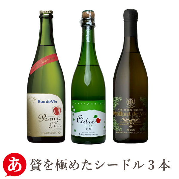 ［あす楽］日本ワイン セット 【シャンパン製法 ワイン3本セット】（瓶内二次発酵）送料無料 白ワイン シードル 甲州ワイン スパークリング 国産 山梨ワイン 長野ワイン リュードヴァン たかやしろ マルスワイン 泡 炭酸 Japanese wine