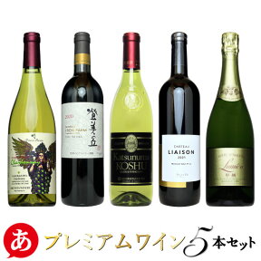 日本ワイン セット【プレミアムな赤 白ワイン5本セット】（750ml×4本、720ml×1本）送料無料 赤ワイン 白ワイン 国産 山梨ワイン 奥野田 サントリー 白百合 アルプス ルミエール ワイン Japanese wine