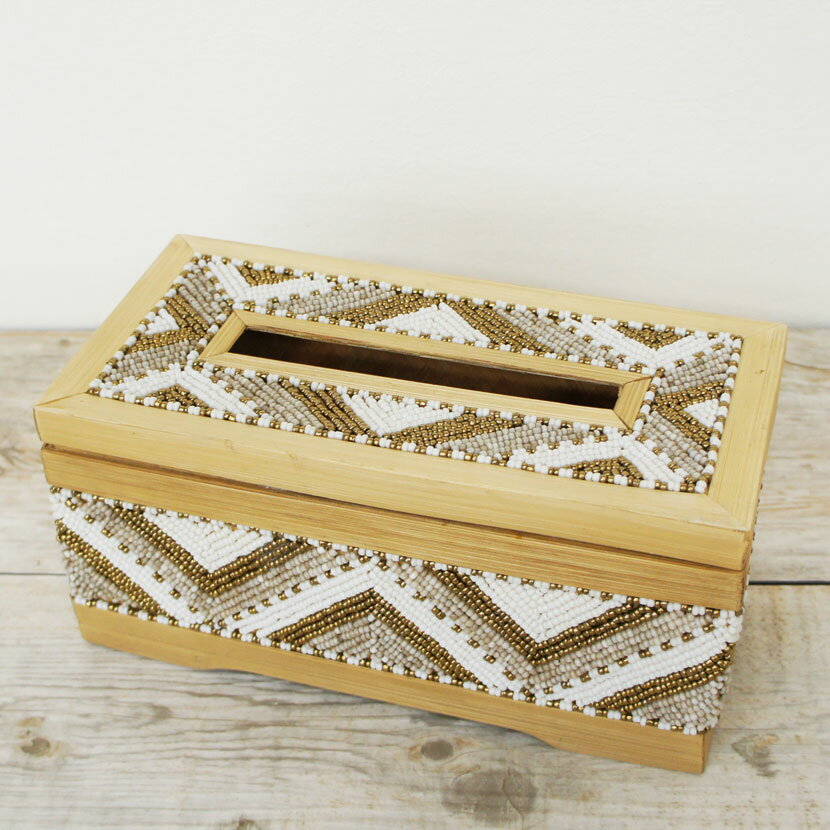 【送料無料!】ビーズティシュボックス バリ雑貨 ベージュ / ティッシュケース ティッシュボックスカバー ティッシュ入れ ティッシュホルダー ビーズ アジアン雑貨 アジアンインテリア バリ雑貨 ハンドメイド雑貨