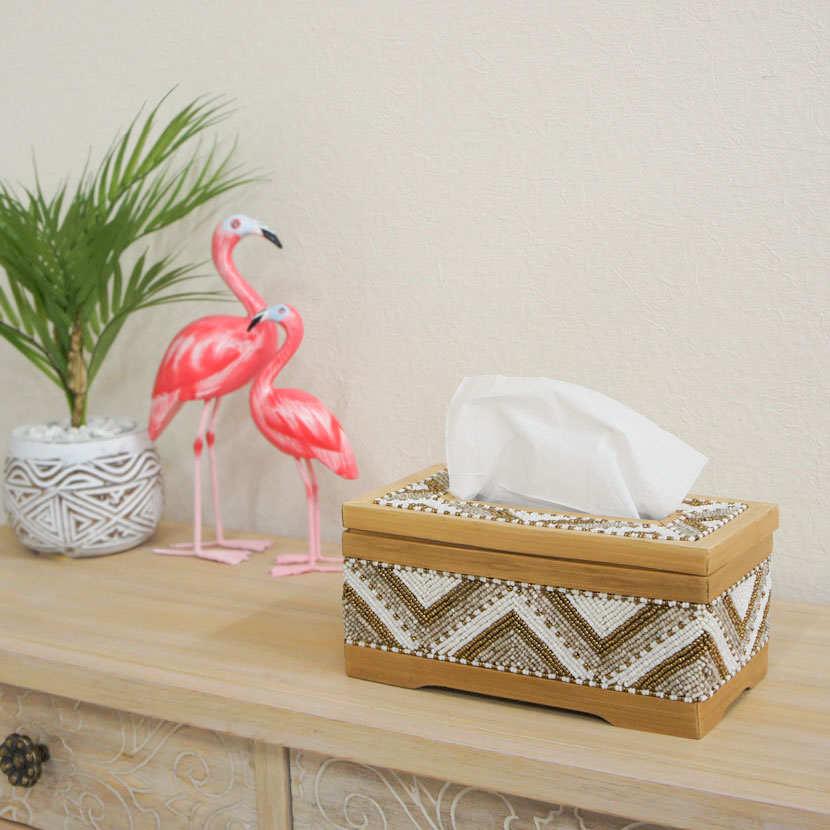 【送料無料!】ビーズティシュボックス バリ雑貨 ベージュ / ティッシュケース ティッシュボックスカバー ティッシュ入れ ティッシュホルダー ビーズ アジアン雑貨 アジアンインテリア バリ雑貨 ハンドメイド雑貨 [2]