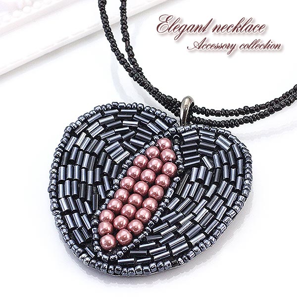 ハート ネックレス 大ぶり ビーズのネックレス ブラック レディース メール便送料無料 accessory ハートネックレス ビーズネックレス 大きめ 大きい ...