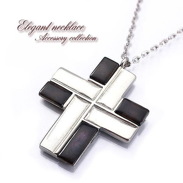 クロスネックレス シェル シルバー ペンダント ネックレス メール便送料無料 十字架 貝 ロザリオ 首飾り クロス 大きめ 大ぶり シンプル クール オシャレ ...