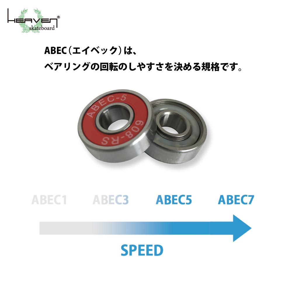 スケボー用ベアリング ABEC5 エーベック5 スケートボードベアリング シールドタイプ 1台分 8個セット スケート スケボー sk8 SKATEBOARD 高速回転 HEAVEN SKATEBOARD 3