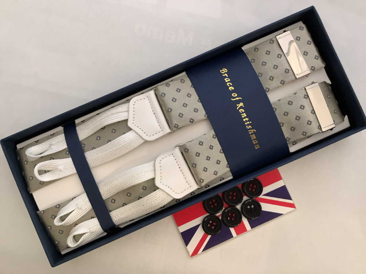 サスペンダー英国流クラシック6ボタン留ドレスブレイスシルクwithブレイドエンド フォーマルブレイス GYWTBD B429