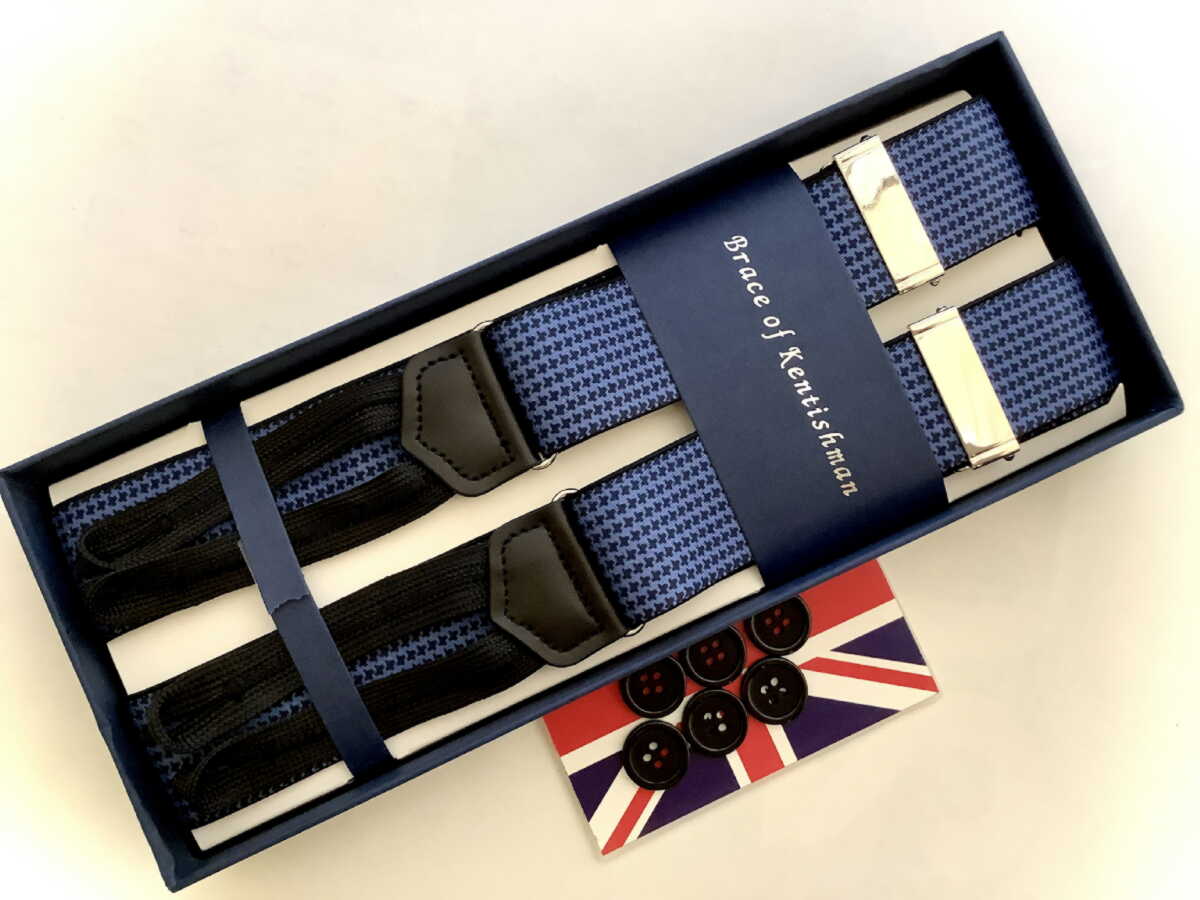 サスペンダー英国流クラシック6ボタン留ブレイス 千鳥柄エラステックwithブレイドエンドELDTBD B734