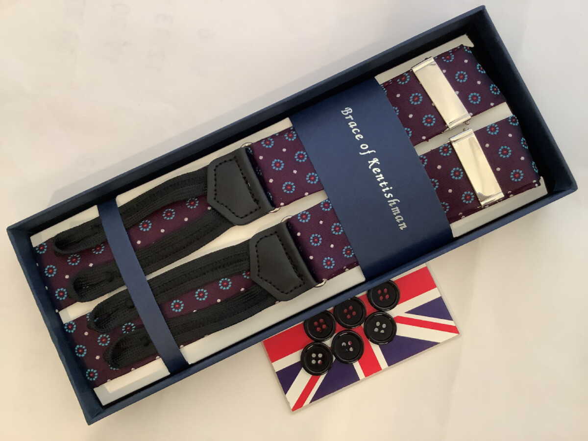 サスペンダー英国流クラシック6ボタン留ドレスブレイス　シルクwithブレイドエンド フォーマルブレイス WNFLWBKBDSL B755