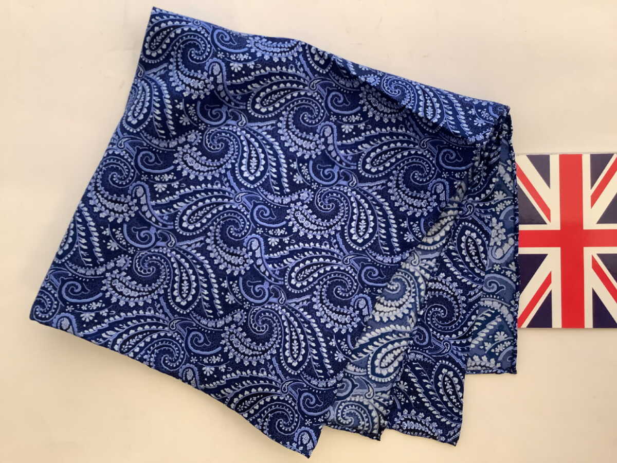 ポケットチーフ シルクチーフ メンズ 紳士 Silk 英国 マイケルソン of ロンドン 大判 Blue Paisley Size45x45cm C160