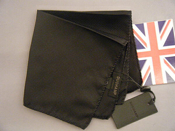 シルク(ポケットチーフ） ポケットチーフ シルクチーフ ウーヴェン メンズ 紳士 Silk 英国製 Duchamp ドゥシャン Size30x30cm Black ブラック 黒 C192