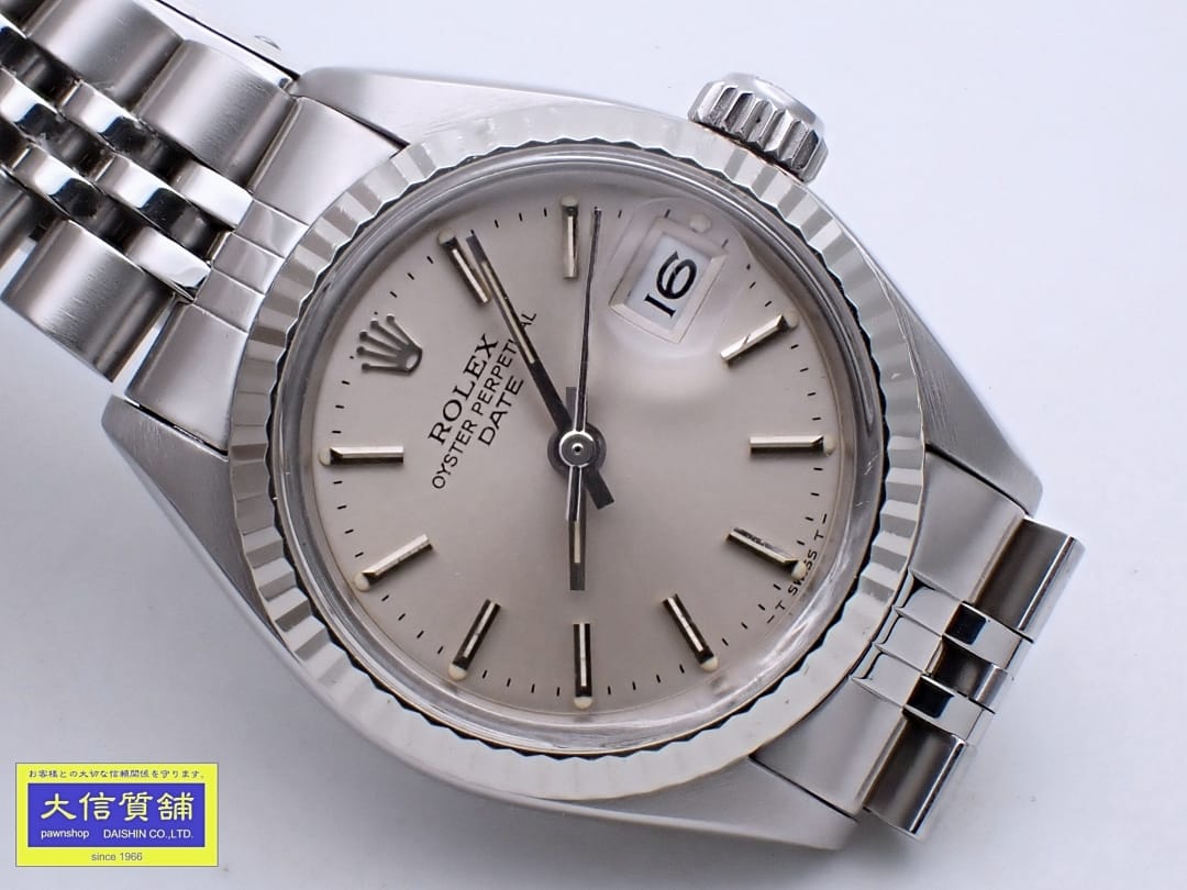 ROLEX - ROLEX ロレックス レディースウォッチ オイスターパーペチュアル デイト 6917 SS/WG 自動巻 74番台 シルバーダイヤル 中古B+【中古】【大信質舗】【質屋出店】管理番号：B-2375