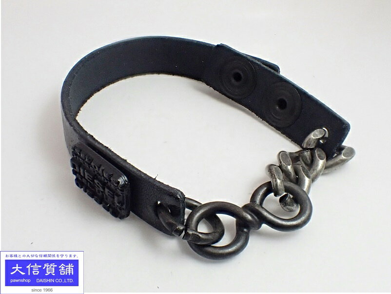 DIESEL ディーゼル レザー チェーン ブレスレット ブラック 中古B+【中古】【大信質舗】【質屋出店】管理番号：C-8212