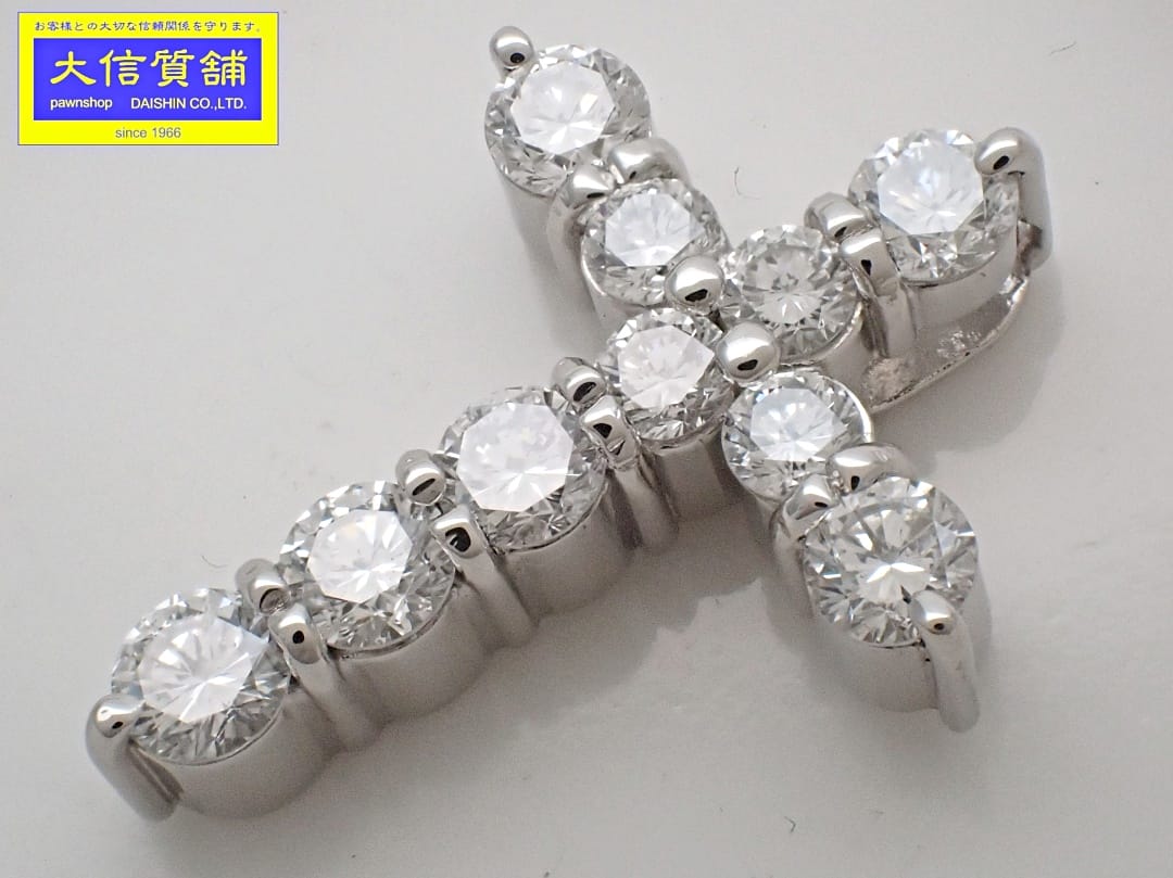 PT900 プラチナ クロス ダイヤ ペンダントトップ 1.08ct 3.4g 中古A【中古】【大信質舗】【質屋出店】管理番号：C-8780