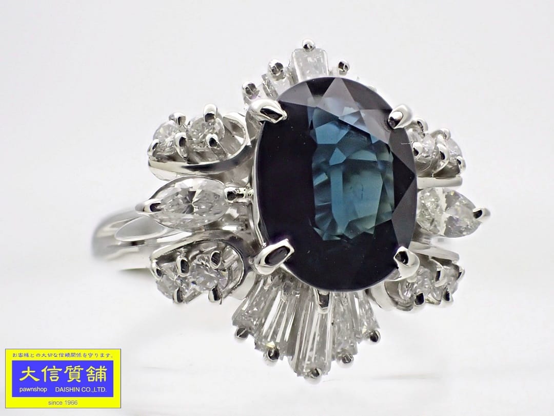 PT900 プラチナ サファイア ダイヤ リング S1.37ct D0.57ct 11.5号 7.3g 中古A+【中古】【大信質舗】【..