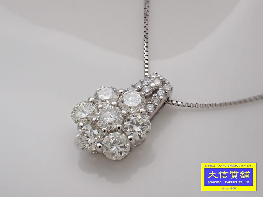 Rakuten - Pt850 プラチナ ベネチアチェーン ダイヤ ペンダント ネックレス 2.00ct 45cm 5.5g 中古A-【中古】【大信質舗】【質屋出店】管理番号：C-8937