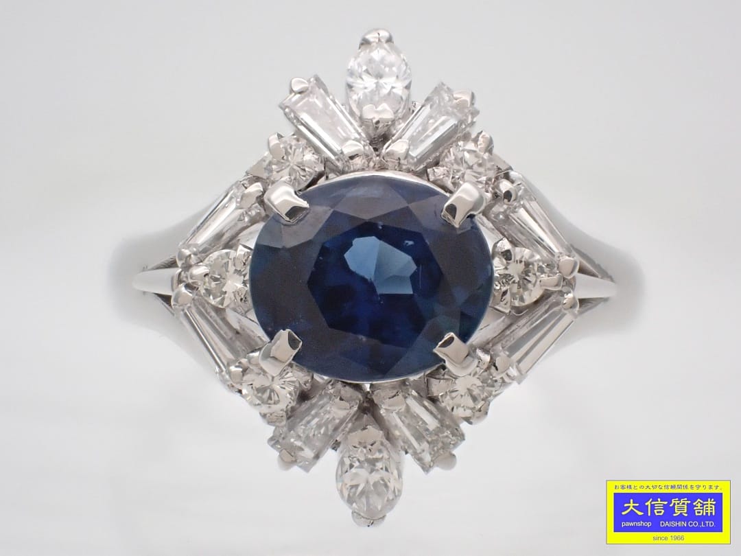 Rakuten - Pt900 プラチナ ダイヤ取巻き サファイアリング S1.43ct D0.56ct 12号 6.87g 中古A【中古】【大信質舗】【質屋出店】管理番号：C-9210