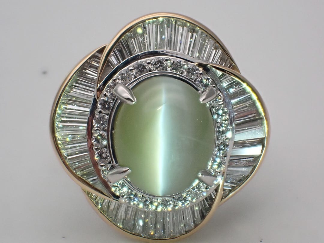 PT900 K18 プラチナ ダイヤ取巻き クリソベリルキャッツアイ リング CE7.38ct D1.75ct 9.5号 19 auc-daisin78-10014498 大信質舗楽天市場店 サンプル画像2