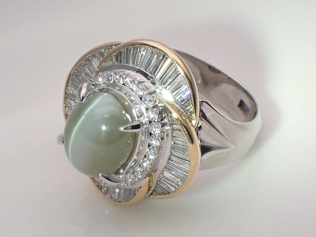PT900 K18 プラチナ ダイヤ取巻き クリソベリルキャッツアイ リング CE7.38ct D1.75ct 9.5号 19 auc-daisin78-10014498 大信質舗楽天市場店 サンプル画像3