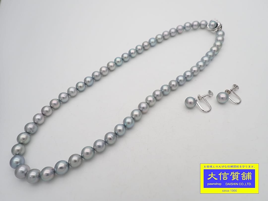 Necklaces, Braclets - TASAKI 田崎真珠 パールチョーカー イヤリング 2点セット チョーカー：43cm 約7.5mm-7.8mm珠 36.95g イヤリング：パール直径 約7.8mm 2.74g K14WG/SV 中古A【中古】【大信質舗】【質屋出店】管理番号：C-9558