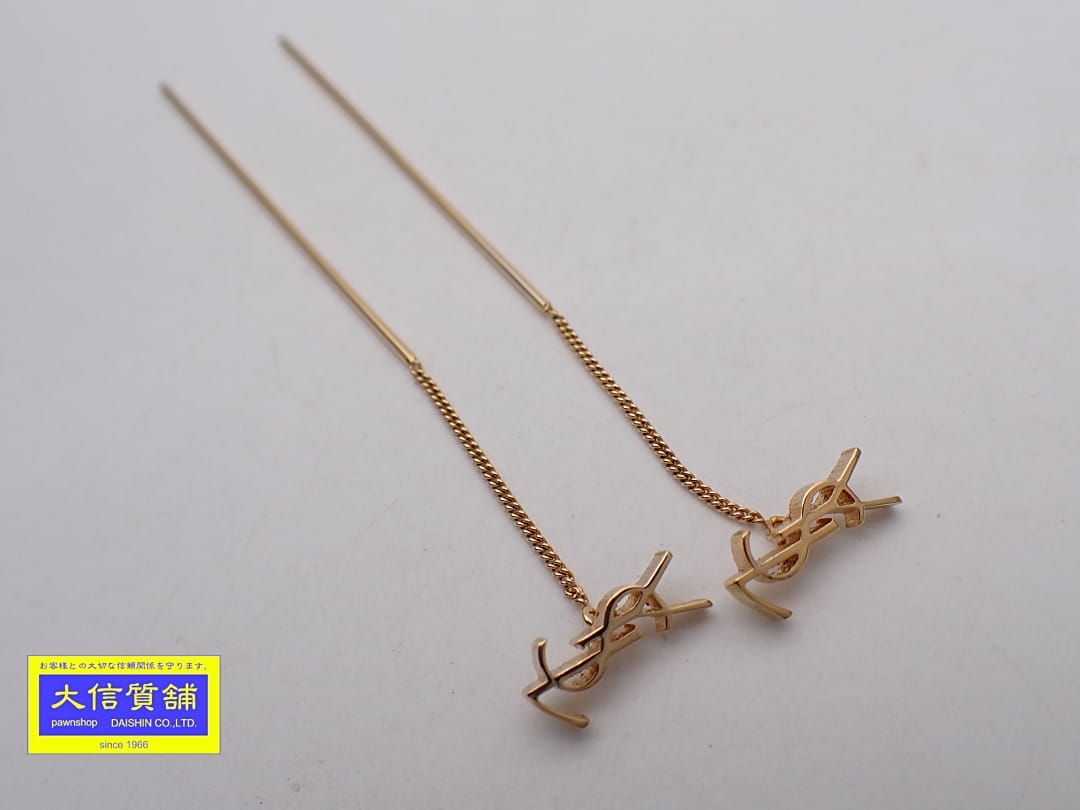 Rakuten - SAINT LAURENT サン ローラン ピアス カサンドラ スレッダー イヤリング メタル ゴールド 618031Y15008030 1.68g 中古A+【中古】【大信質舗】【質屋出店】管理番号：C-9562