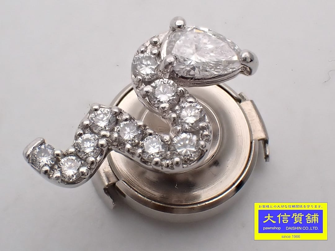 Other - PT900 プラチナ ダイヤ タイピン スネークモチーフ 1.28g D0.40ct 中古A-【中古】【大信質舗】【質屋出店】管理番号：C-9585